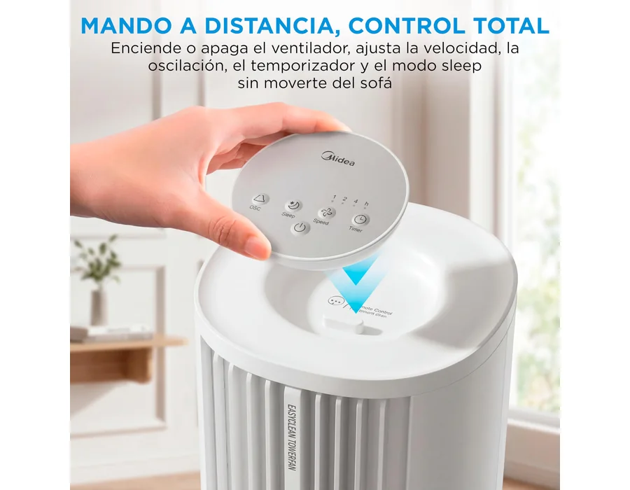 Midea Ventilador Torre con Mando a Distancia de 4 Velocidades - Ventilador de Torre Silencioso con Oscilación 90º, Temporizador 7h, Distancia 9m/s, 2 Modos, con Caja de Aromaterapi foto 3