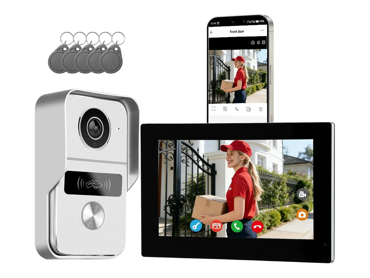 2 Hilos Videoportero Sistema de Intercomunicación KW02, 1080P, 7'' Monitor Táctil a Color, Desbloqueo en…