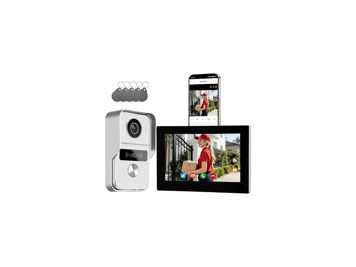 2 Hilos Videoportero Sistema de Intercomunicación KW02, 1080P, 7'' Monitor Táctil a Color, Desbloqueo en… foto 2