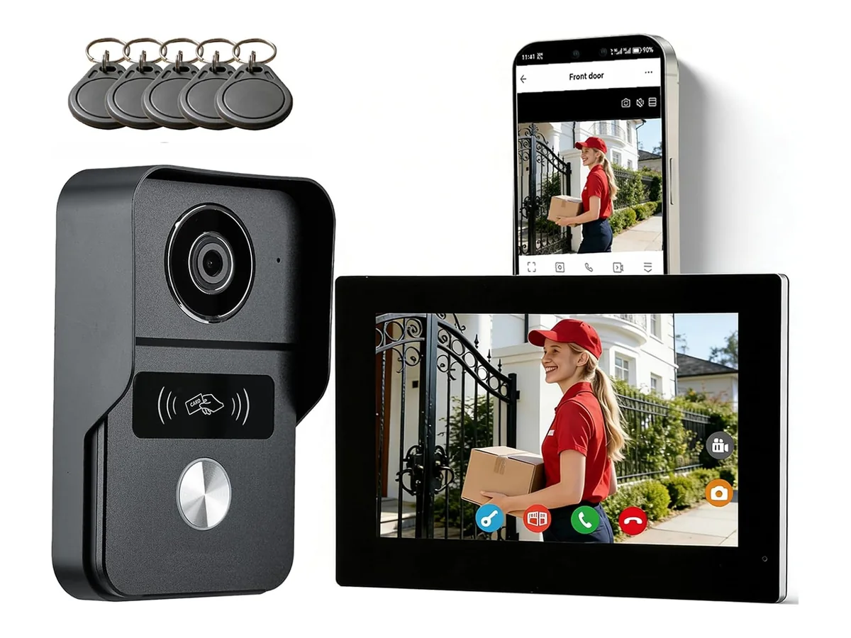 Videoportero Inteligente, Timbre con Video de 2 Hilos con Monitor Táctil de 7 Pulgadas, Audio…