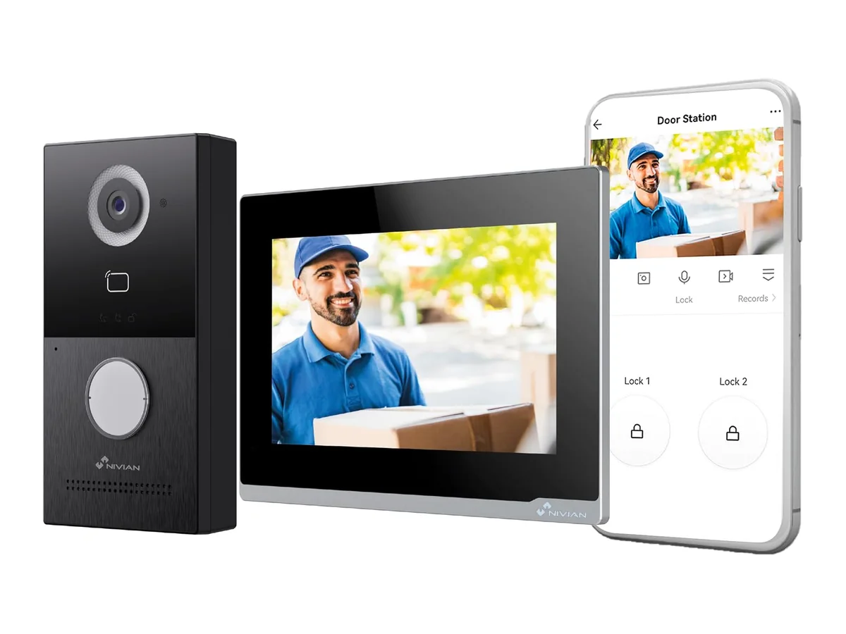 NIVIAN Videoportero WiFi Inteligente Full HD con Monitor Táctil 7”, Conexión 2 Hilos, Cámara Exterior…