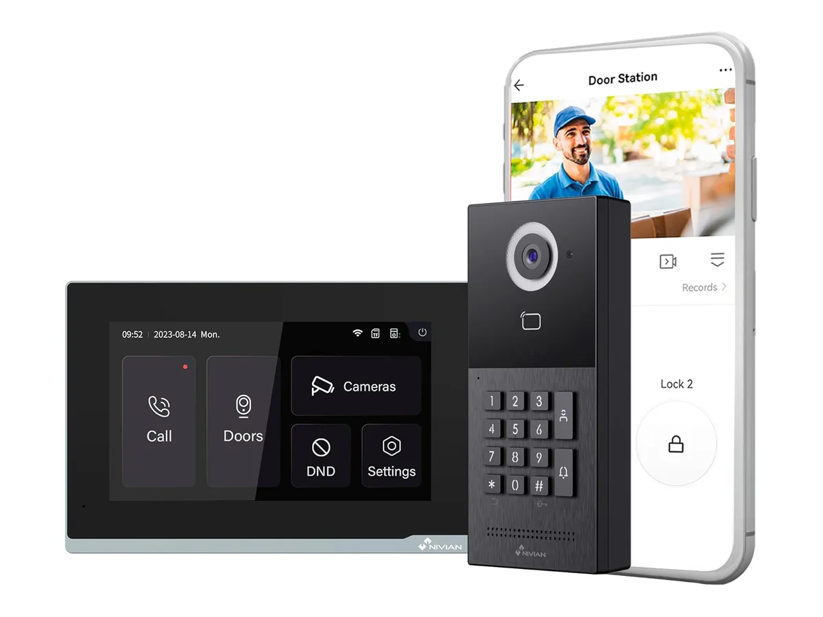 NIVIAN Videoportero Inteligente WiFi Full HD para Exterior con Monitor Táctil y Teclado de Acceso,…