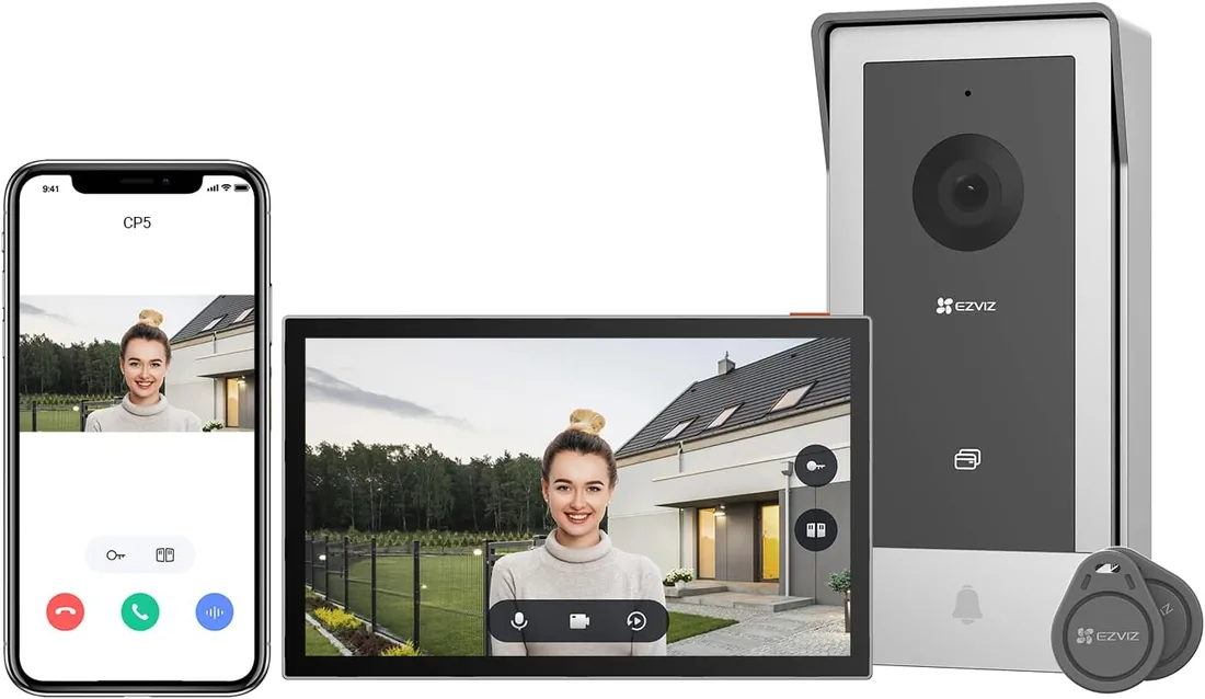 EZVIZ Videoportero WiFi Sistema de Intercomunicación 1080P, 7'' Monitor Táctil a Color,Timbre Video Mirilla 2 Hilos,Desbloqueo en Remoto,Audio Bidireccional,Doble Banda (2,4/5GHz), Diseño Delgado, CP5