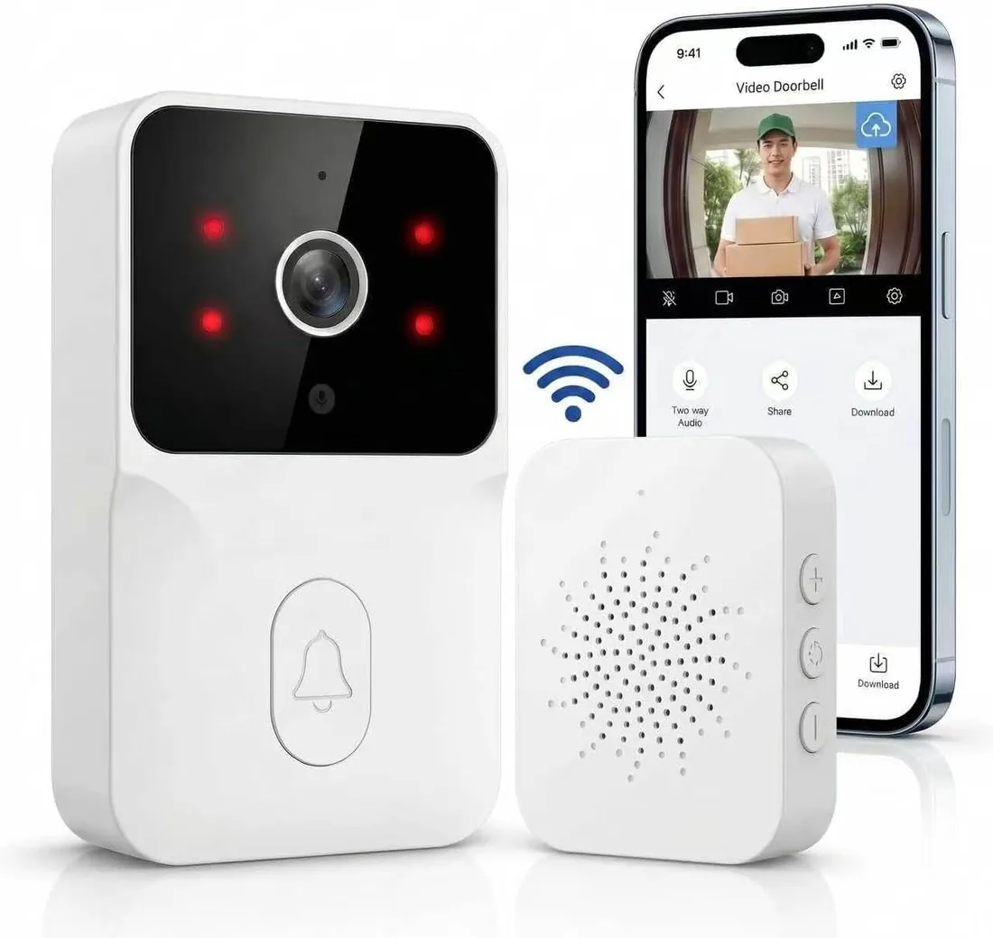 Genérico Timbre Videoportero Inalámbrico con Cámara HD1080P,Resistente al Agua,Visióm Nocturna,Videocitofono WiFi,Intercomunicador Bidireccional, Control De Aplicaciones, Instalación Inalámbrica foto 3