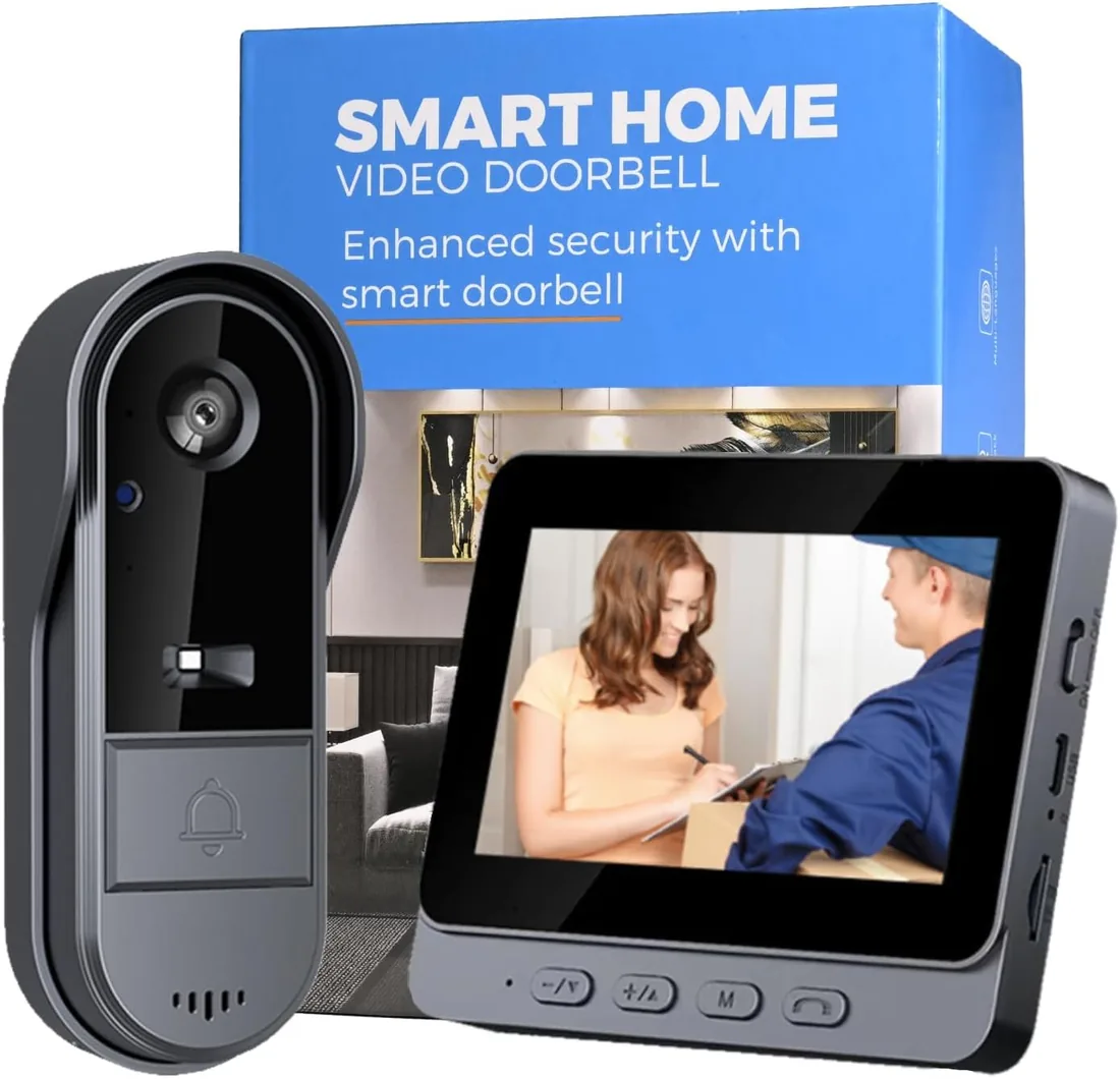 Timbre visual inalámbrico, cámara exterior impermeable de 1080p, pantalla de 4,3 pulgadas con cable, audio bidireccional, cámara gran angular de 170°, visión nocturna, sin aplicaciones ni Wi-Fi foto 3