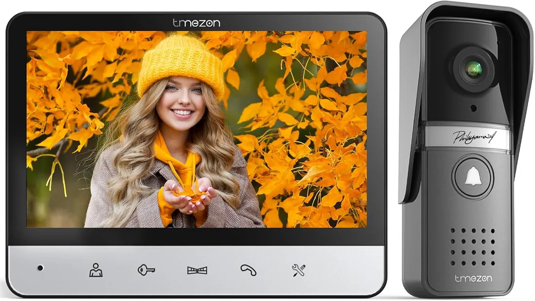 TMEZON Videoportero 4 Hilos,Timbre Video Sistema de intercomunicación con 7 zoll Monitor y Timbre con Cable,Vista en Vivo y conversación, Desbloqueo por Monitor Interior,16 Tonos de Llamada foto 2