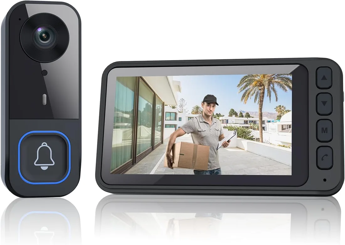 Winnes Videoportero Inalámbrico con Pantalla IPS de 4,5”, Timbre sin WiFi ni App, Comunicación Bidireccional, Visión Nocturna Infrarroja, Grabación Local, Alcance 120 m