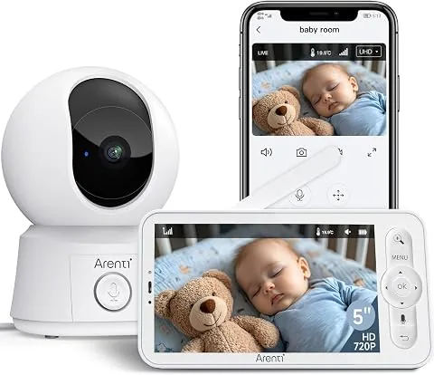 ARENTI 1080P Camara Vigilancia Bebe con Control de 5'' Monitor, 355° PTZ Vigilabebes con Camara con Voz Bidireccional, Detección de Movimiento y Sonido, Visión Nocturna, Sensor Temperatura, Modo VOX foto 2