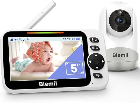 Blemil Vigilabebes con Camara 5", Pantalla Dividida, Sin WiFi | Vigilabebes con Camara, Pantalla Grande, Visión Nocturna,