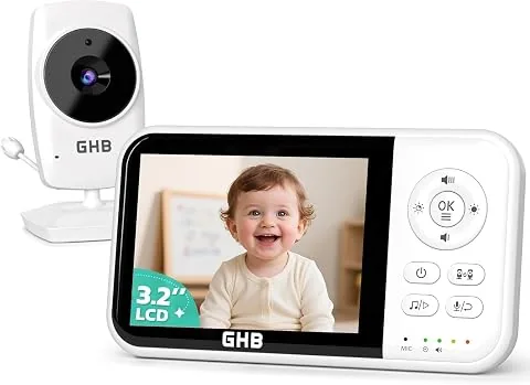 GHB Camara Vigilancia Bebe Vigilabebes con Camara de Pantalla 3.2" HD | Camara Bebe 2100mAh Recargable VOX, Visión Nocturn foto 3