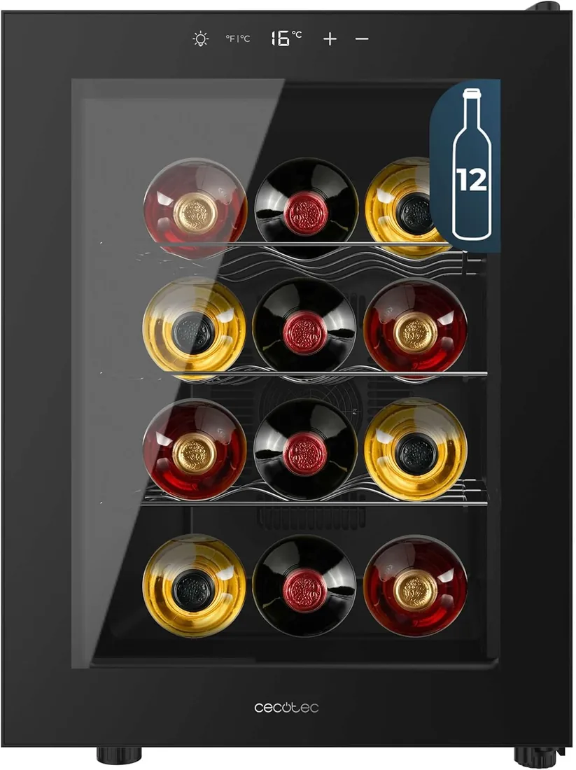 Cecotec Vinoteca 12 Botellas Bolero GrandSommelier 1255 CoolCrystal E. Estantes Metálicos, Control Táctil, Temperatura 8 a 18ºC, Temperatura 8 a 18ºC, Negra foto 3