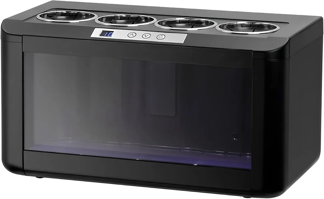 MBH - Enfriador de 4 botellas de vino eléctrico profesional de 5 °C a 18 °C con luz LED para hostelería. Cava de vino, vinoteca, frigorífico expositor sobre mostrador para 4 botellas de vino. foto 3