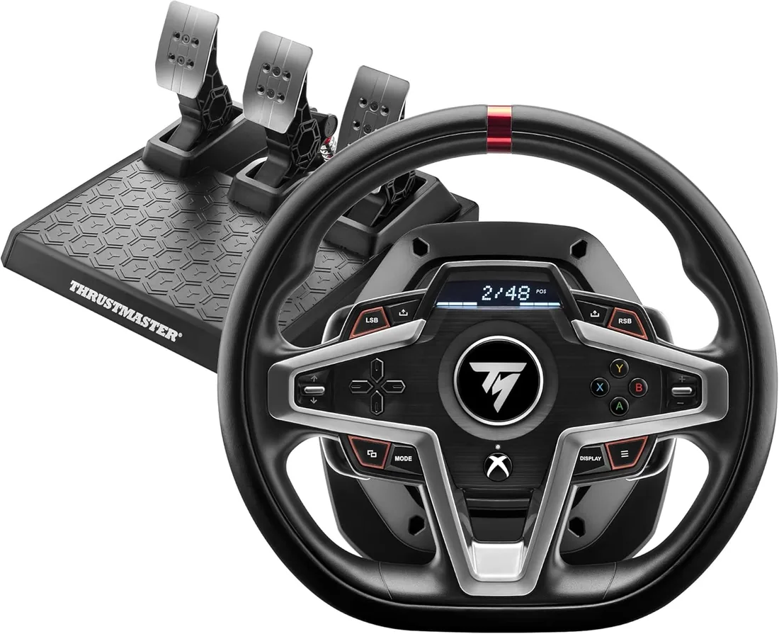 Thrustmaster T248 Force Feedback Volante y Pedalier - XBOX y PC | Par de 3,1 Nm, Simracing avanzada, levas Mag-Shift, pedalier de 3, 25 botones de acción, pantalla integrada