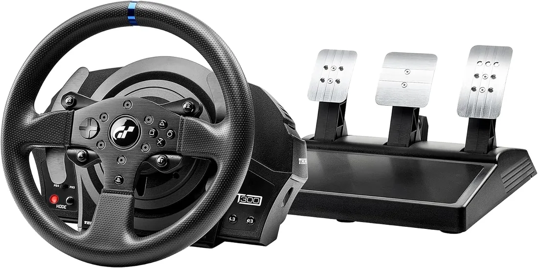 Thrustmaster T300RS GT Volante Force Feedback y 3 Pedales - PS5 y PC | Volante con licencia oficial Gran Turismo, para Simracing, motor por correa, 13 botones de acción, volante desmontable