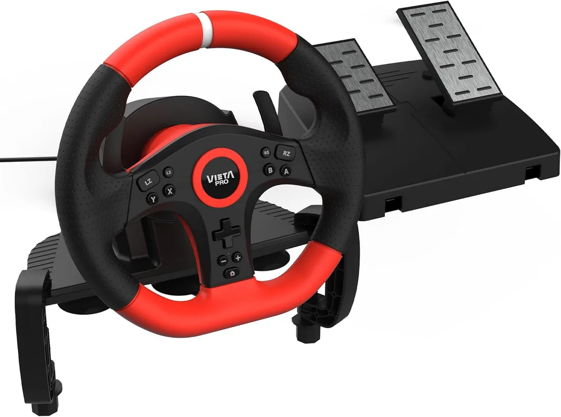 Vieta Pro Speedy, Volante y Pedales para Gaming, Compatible con PC, PS3, PS4, Xbox y Switch, Force Feedback, 180° de Giro, Palancas de Cambio, Sensación de Conducción Realista foto 3