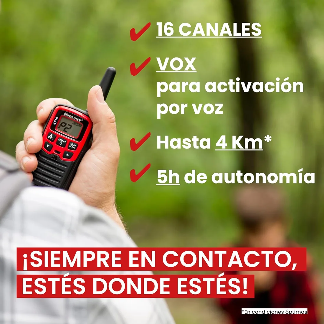 Midland - Walkie Talkie Profesional XT10, 2 Radioaficionados de Nivel Inicial para Trekking, Caza y Outdoor, 16 Canales PMR446 sin Licencia, Alcance 4Km, 38 Tonos CTCSS, VOX, SCAN, 2 Clips Cinturón foto 3