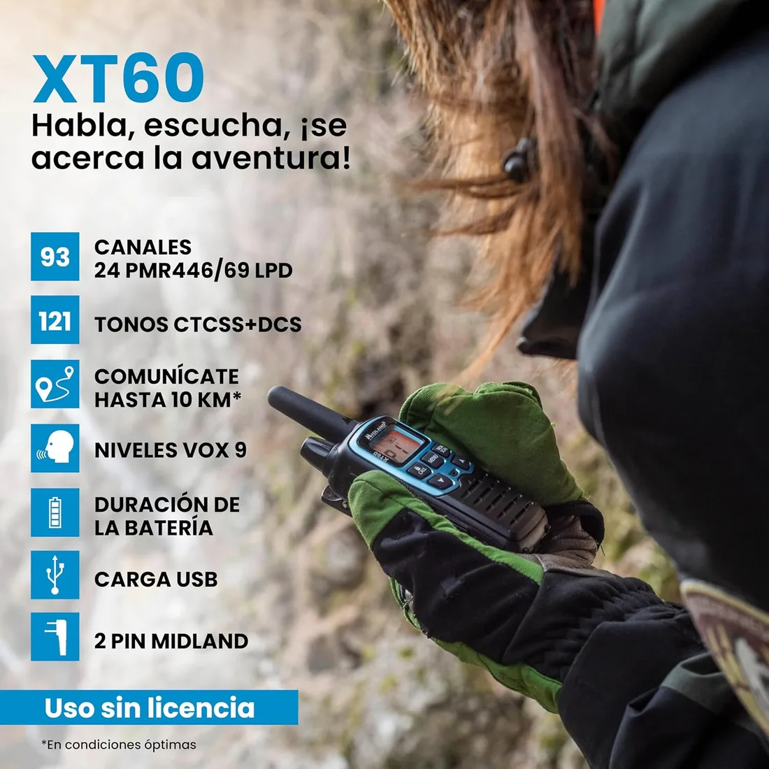 Midland XT60 Walkie Talkie Profesional Largo Alcance Dual Band foto 3
