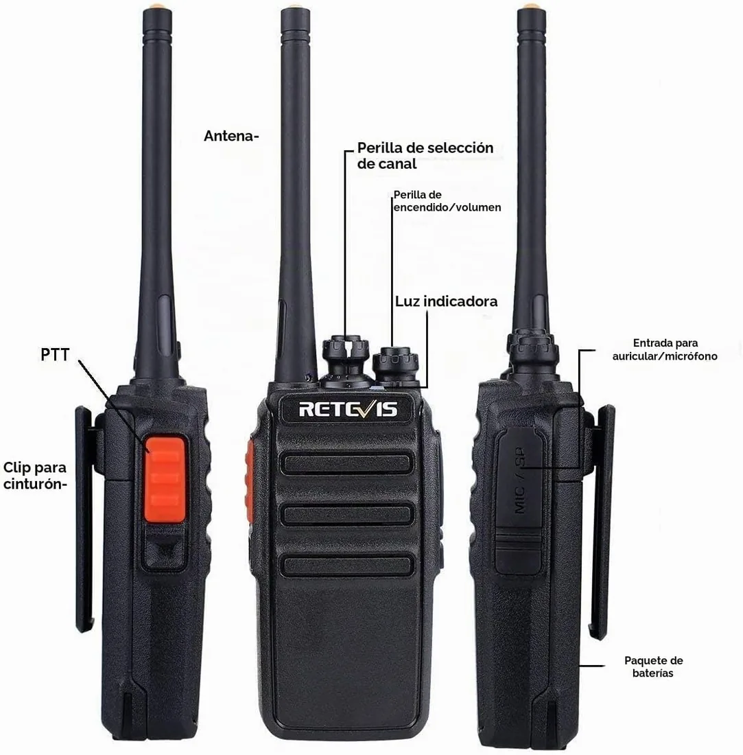 Retevis RT24 Walkie Talkie, Sonido es Claro Walkies Profesionales PMR446 sin Licencia 16 Canales CTCSS/DCS VOX Walkie Talkie con Auriculares y Cargador Europeo, para Adultos (Negro, 1 Par) foto 2