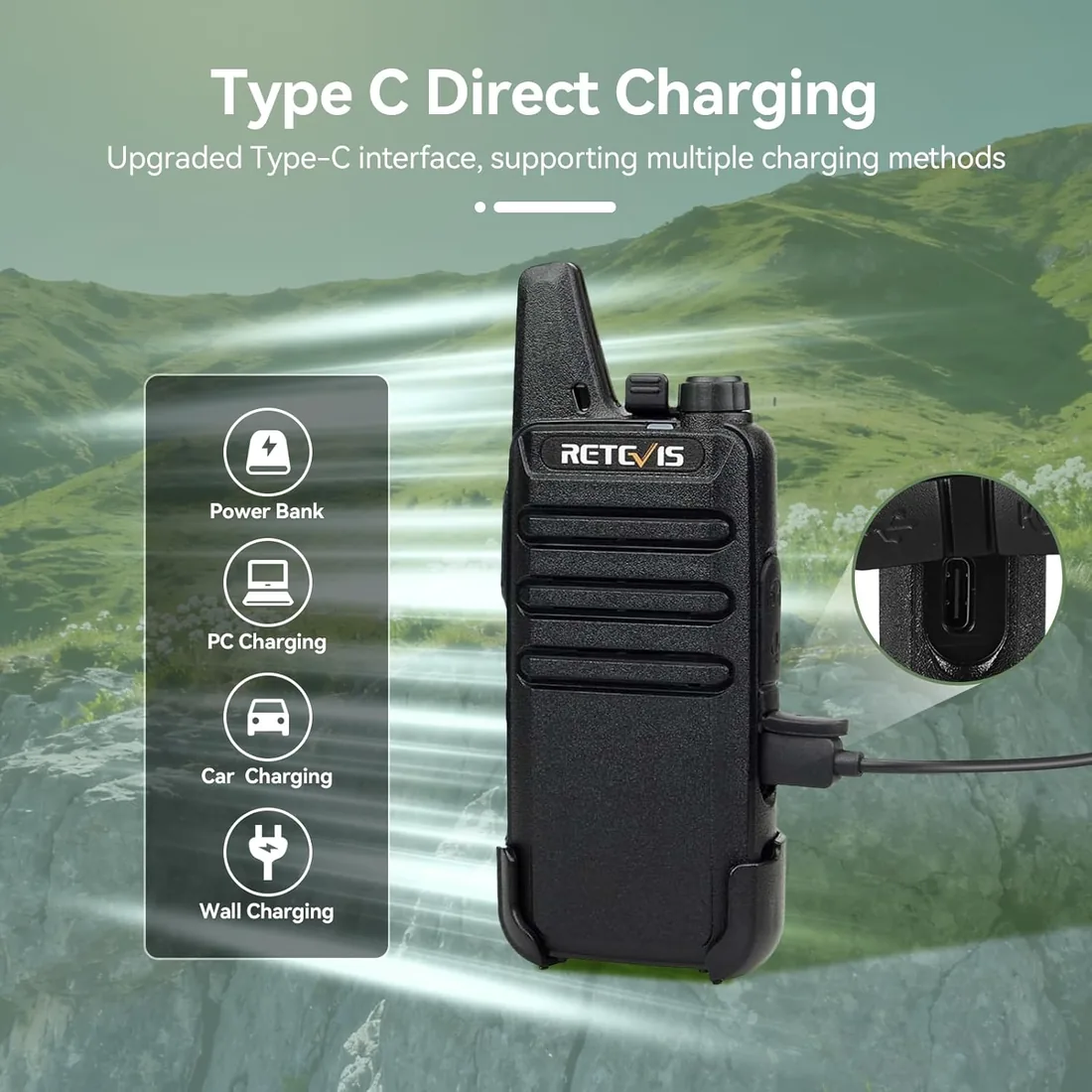 Retevis RT622 Walkie Talkie Profesionales, PMR446 16 Canales Walky Talky Recargable, CTCSS DCS Sonido Claro, VOX, Walkie Talkie Larga Distancia para Adultos, Senderismo (Negro, 1 Par) foto 3