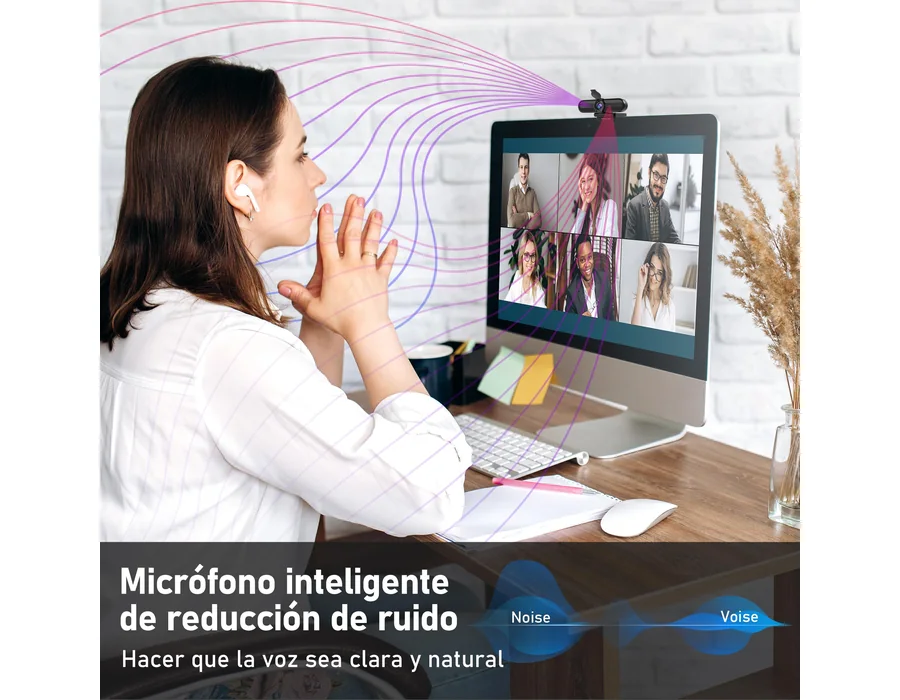 W4DS PRO 4K Webcam Cámara Web con 2 Micrófono Foco Automático, Corrección de Luz 78°Ángulo de Visión para Windows MacOS Linux Soporta Youtube Streaming Video Calling Zoom Videoconf foto 3