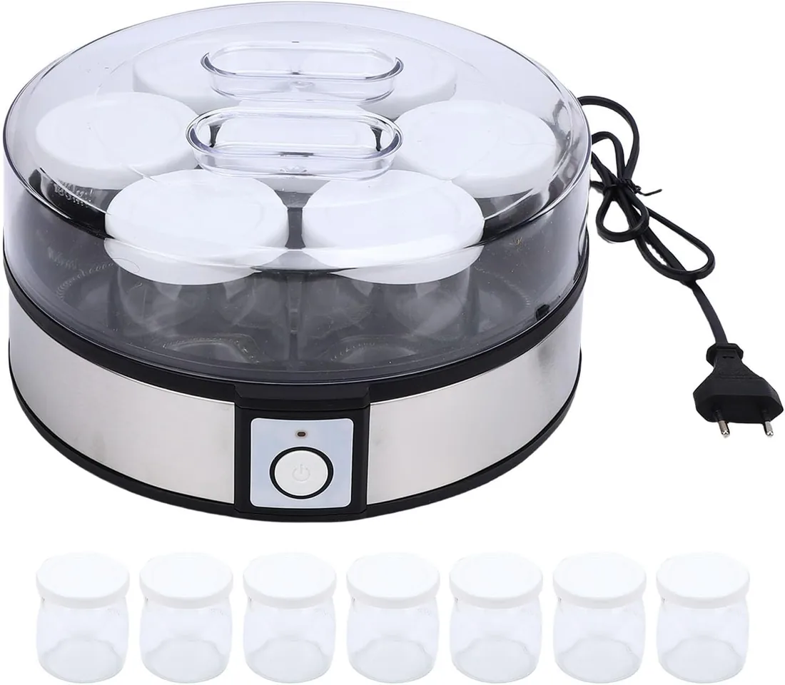 Tissting Yogurtera Eléctrica De Acero Inoxidable 24.5x12.5cm/9.6x4.9in - Máquina Para Hacer Yogur Casero, 7 Tazas De 180ml, Multifuncional Para Mermeladas Y Natillas, Portátil