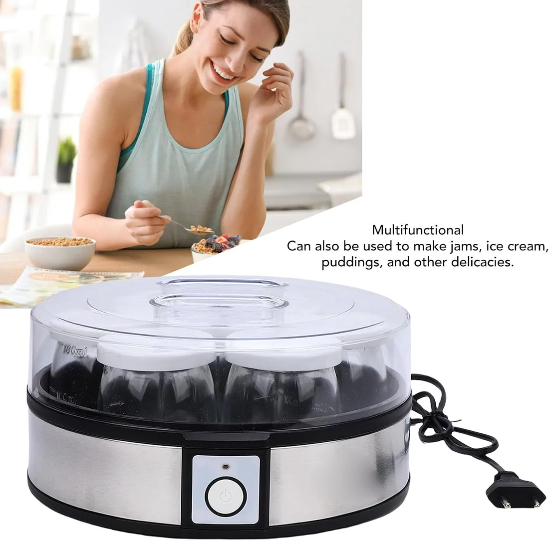 Tissting Yogurtera Eléctrica De Acero Inoxidable 24.5x12.5cm/9.6x4.9in - Máquina Para Hacer Yogur Casero, 7 Tazas De 180ml, Multifuncional Para Mermeladas Y Natillas, Portátil foto 3