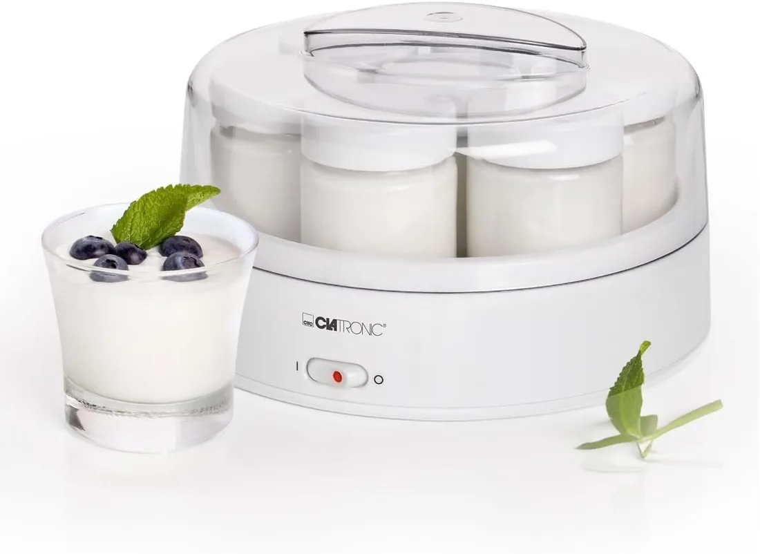 Yogurtera Clatronic para una preparación rápida y fácil | Yogurtera para yogur, queso fresco y queso crema | Yogurtera con 7 tarros de 160 ml con tapa | JM 3344